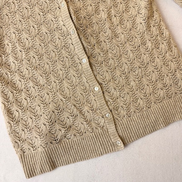LL Bean Womens XL Beige Pointelle Knit Cardigan Merino Wool Cashmere Blend - Picture 4 of 15